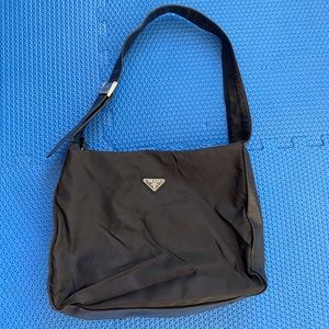 Prada authentic black leather/fabric combo handbag